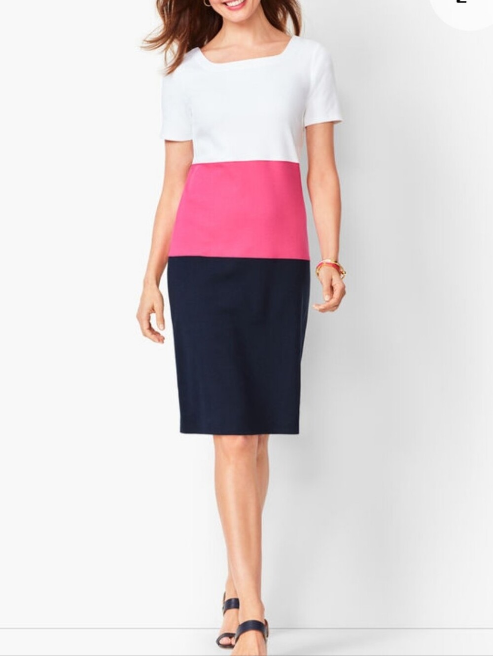 Talbots White, Pink & Navy Colorblock Short Sleeves Sheath Dress, Size XS